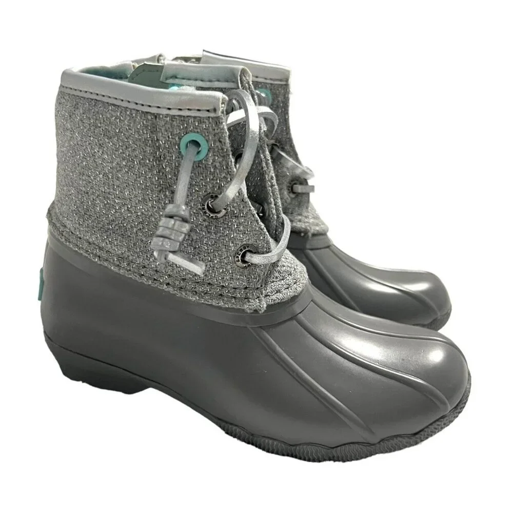 NEW Sperry 9M Sparkly Grey & Aqua Saltwater Boots